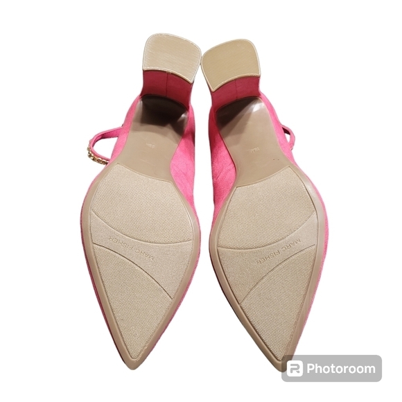 Marc Fisher Barns2 Pink Faux Suede Pointed Toe Ankle Strap Buckle Block Heel 8.5 - Picture 6 of 9